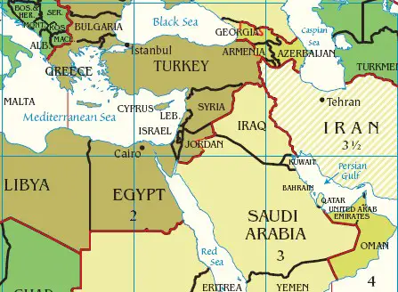 Carte du Proche et Moyen-Orient